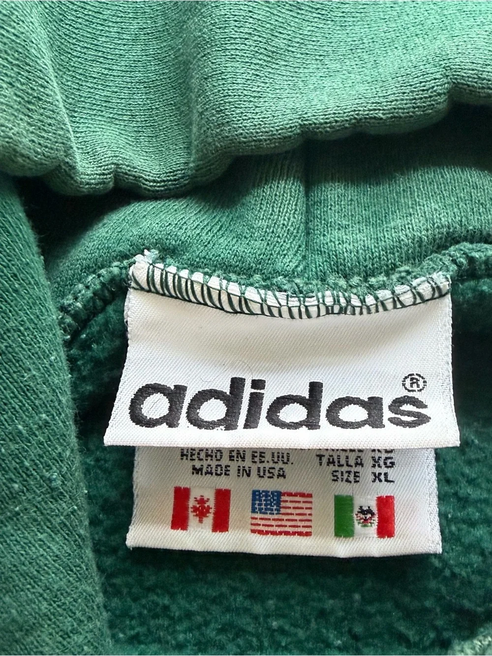 Vintage 90s Adidas Forest Green Heavy Weight Trefoil Embroidered Hoodie Size XL